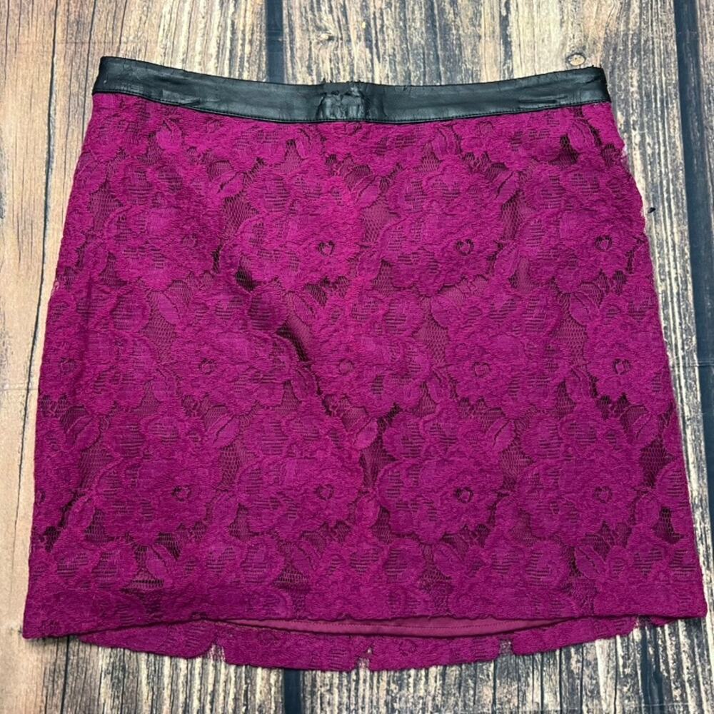 Kensie Women's Pink Lace Mini Skirt Faux Leather Trim Size 6 Party
